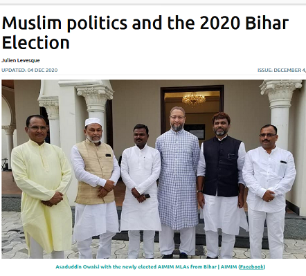 <strong>Levesque, J.</strong> (2020). “Muslim politics and the 2020 Bihar Election”<em>The India Forum</em>.