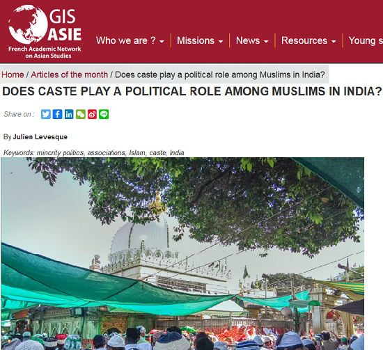 <strong>Levesque J.</strong>(2021). Does Caste Play a Political Role Among Muslims in India, <em>GIS ASIE</em> (April 21)