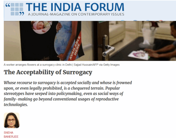 <strong>Banerjee, Sneha</strong>. 2023. “The Acceptability of Surrogacy.” <em>The India Forum</em>, September 7.