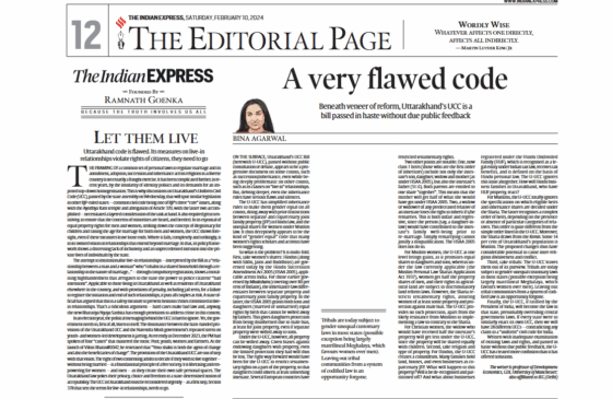 <strong>Agarwal, Bina</strong>. 2024. “A Very Flawed Code” Indian Express, February 10.