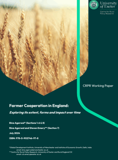 <strong>Agarwal, Bina,</strong> 2024. “Farmer Cooperation in England: Exploring its Extent, Forms & Impact Over Time.” <em>Centre for Rural Policy Research, University of Exeter.</em>
